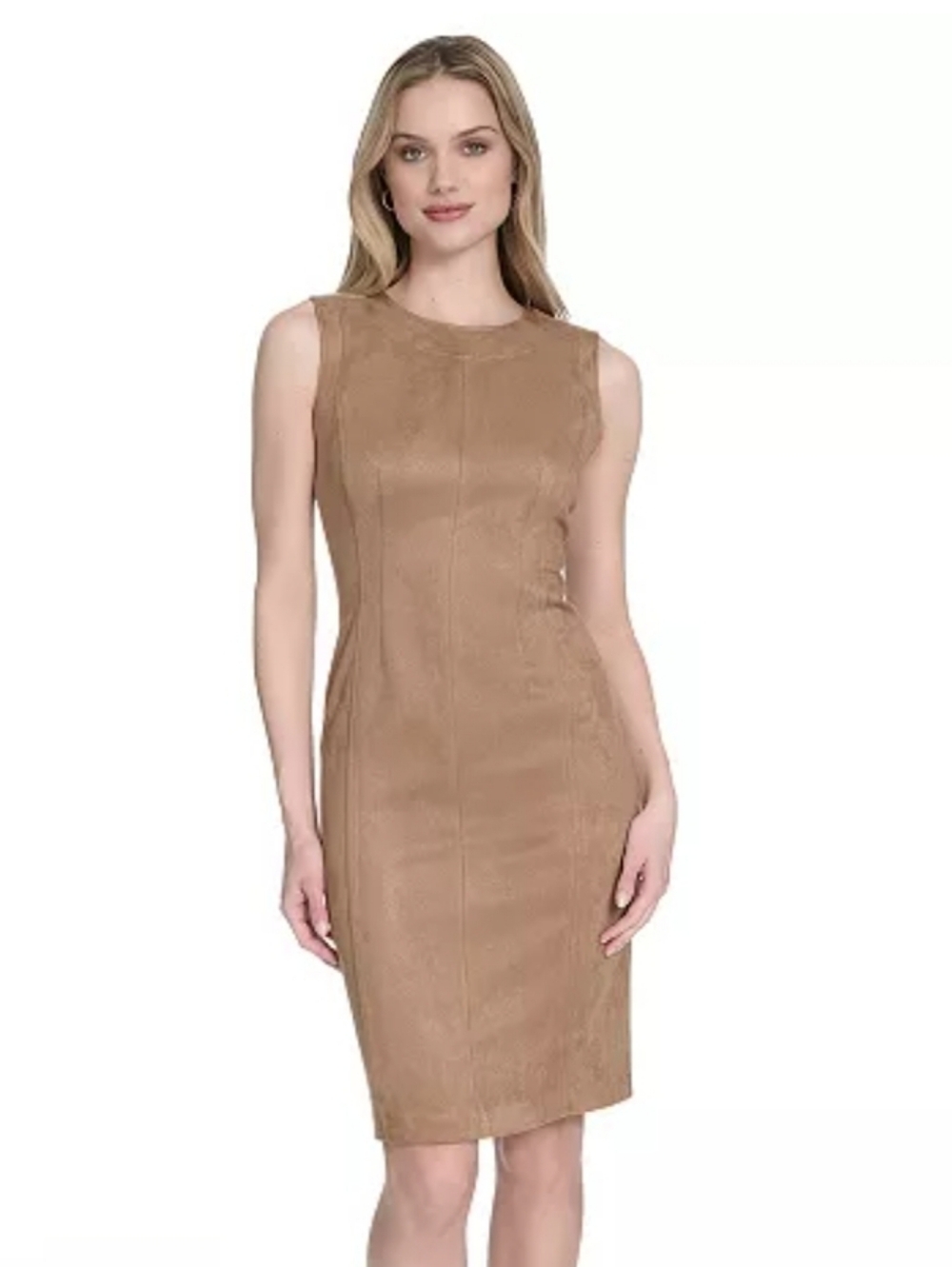 Calvin Klein Sleeveless Midi Sheath Dress in Camel Brown Size 14